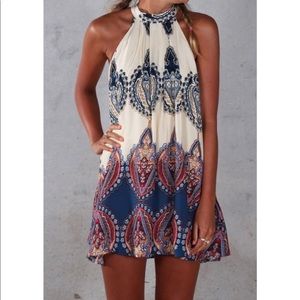 Jean Jail High Neck Paisley Mini Dress - size 2